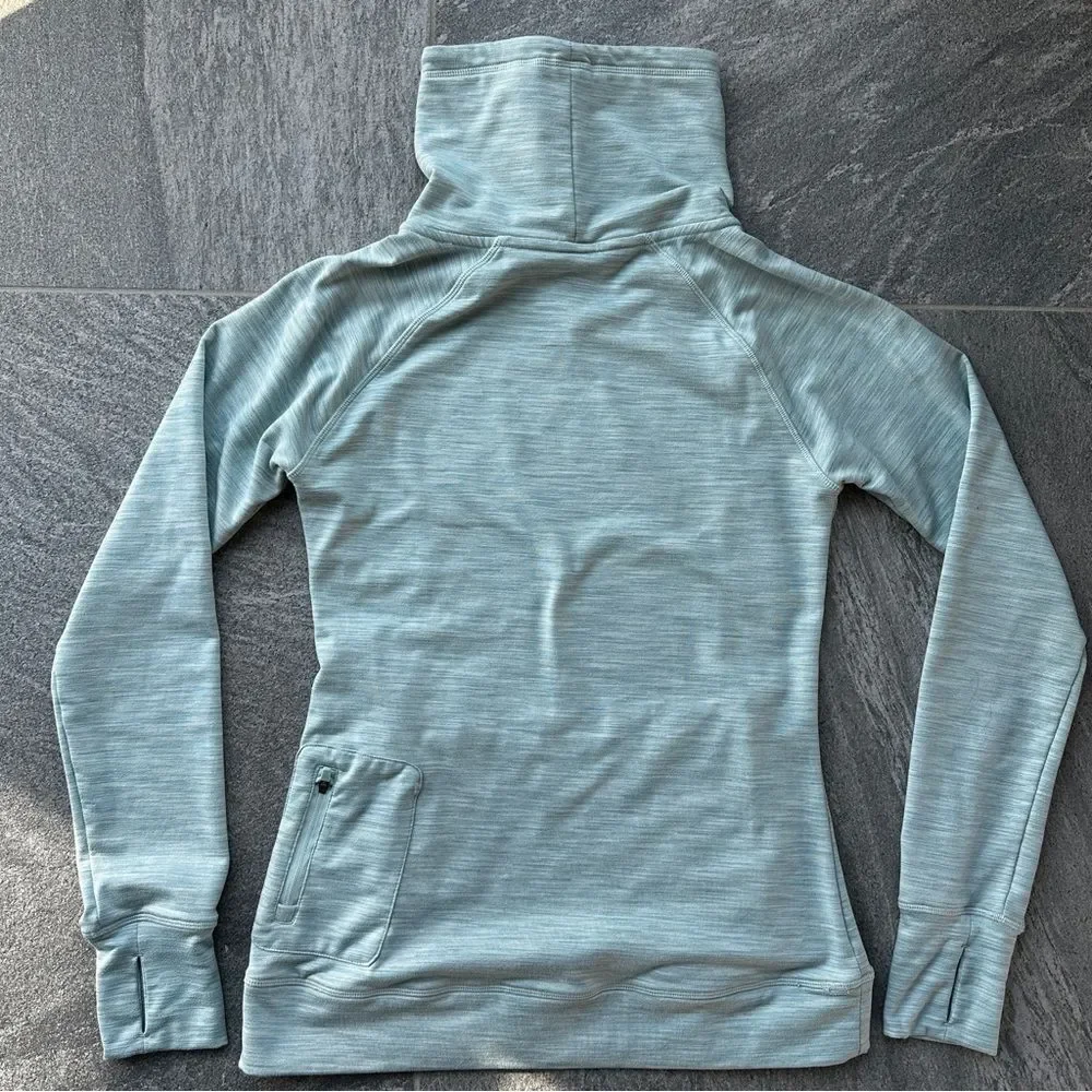 EUC Kyodan Pullover Heather Green Funnel Neck Thumbholes Zip Pockets Small - Picture 9 of 15